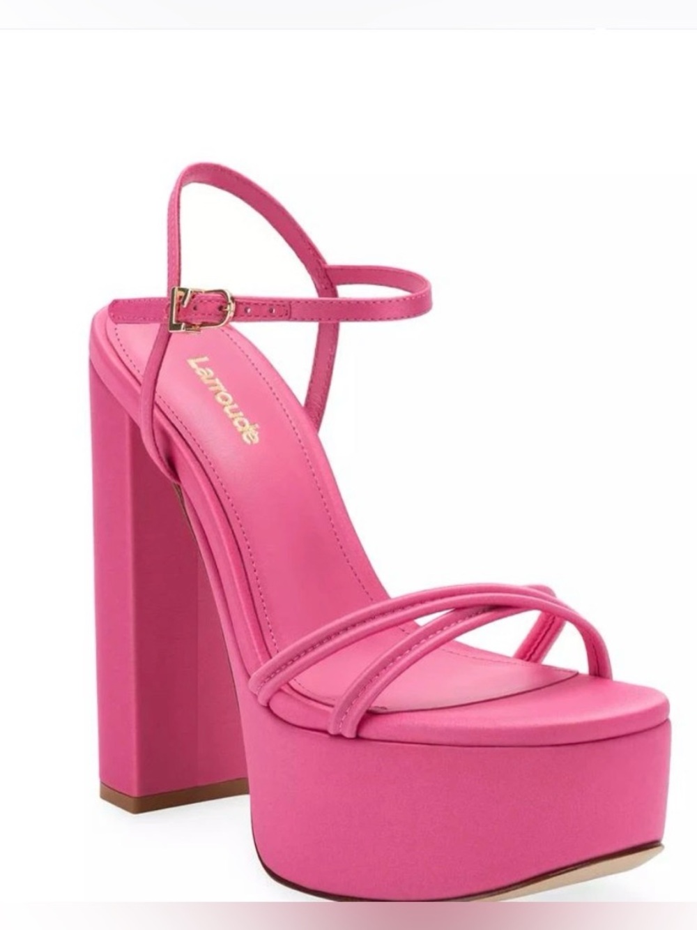 LARROUDÉ - NEW Annie 140MM Satin Hot Pink Platform Strappy High Heel Sandals
